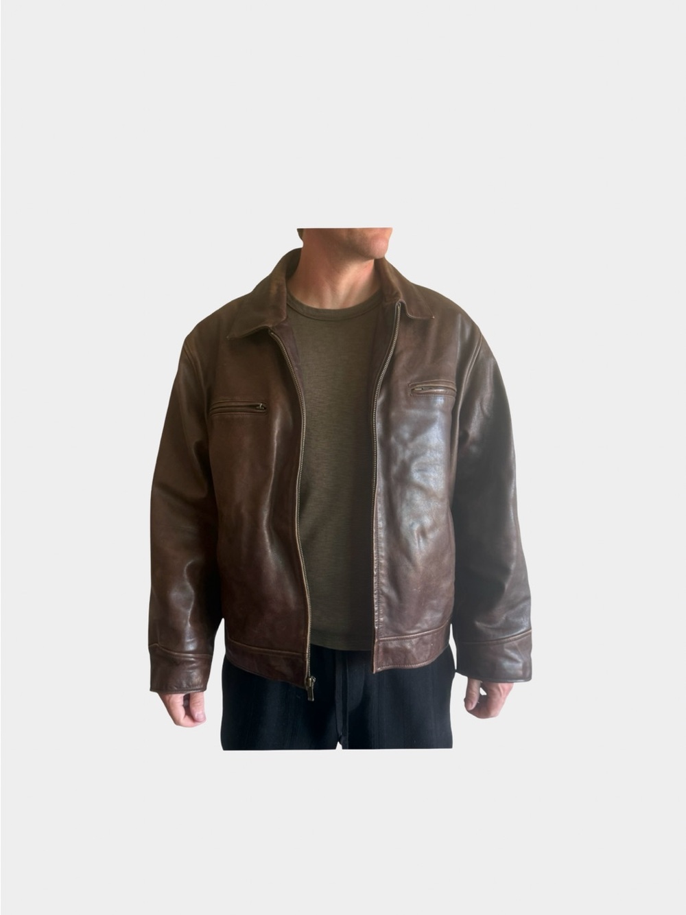 Wilsons Leather Men's Dark Brown Leather Bomber Jacket